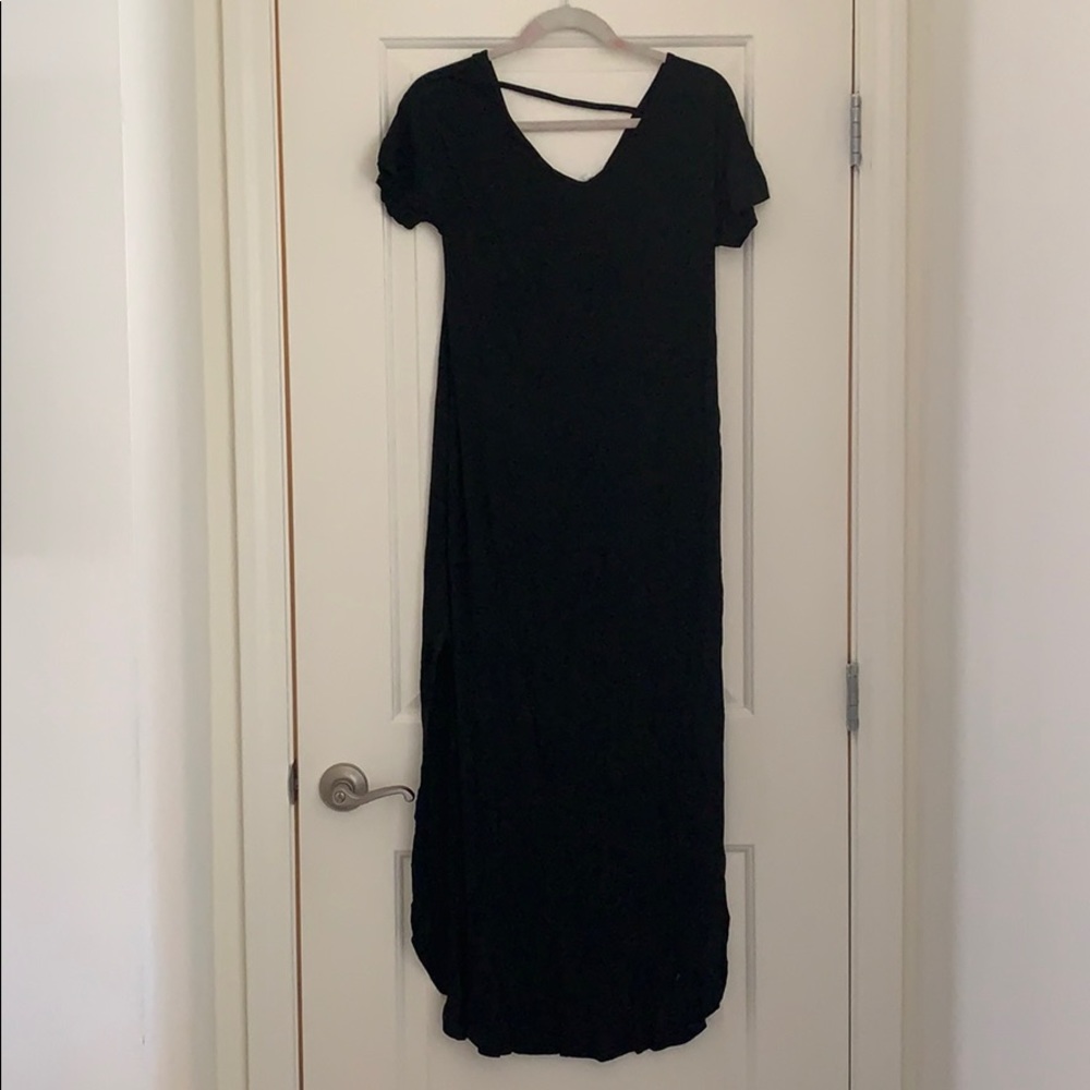 Black dress long. Short sleeve jersey dress.